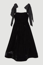 Lux Velvet Strapless Bow Midi Dress - Elegant Eveningwear