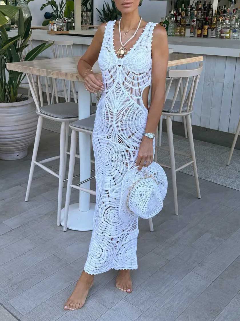 Beach Hollow V-Neck Slim Midi Dress - Sexy, Flattering Silhouette for Any Occasion