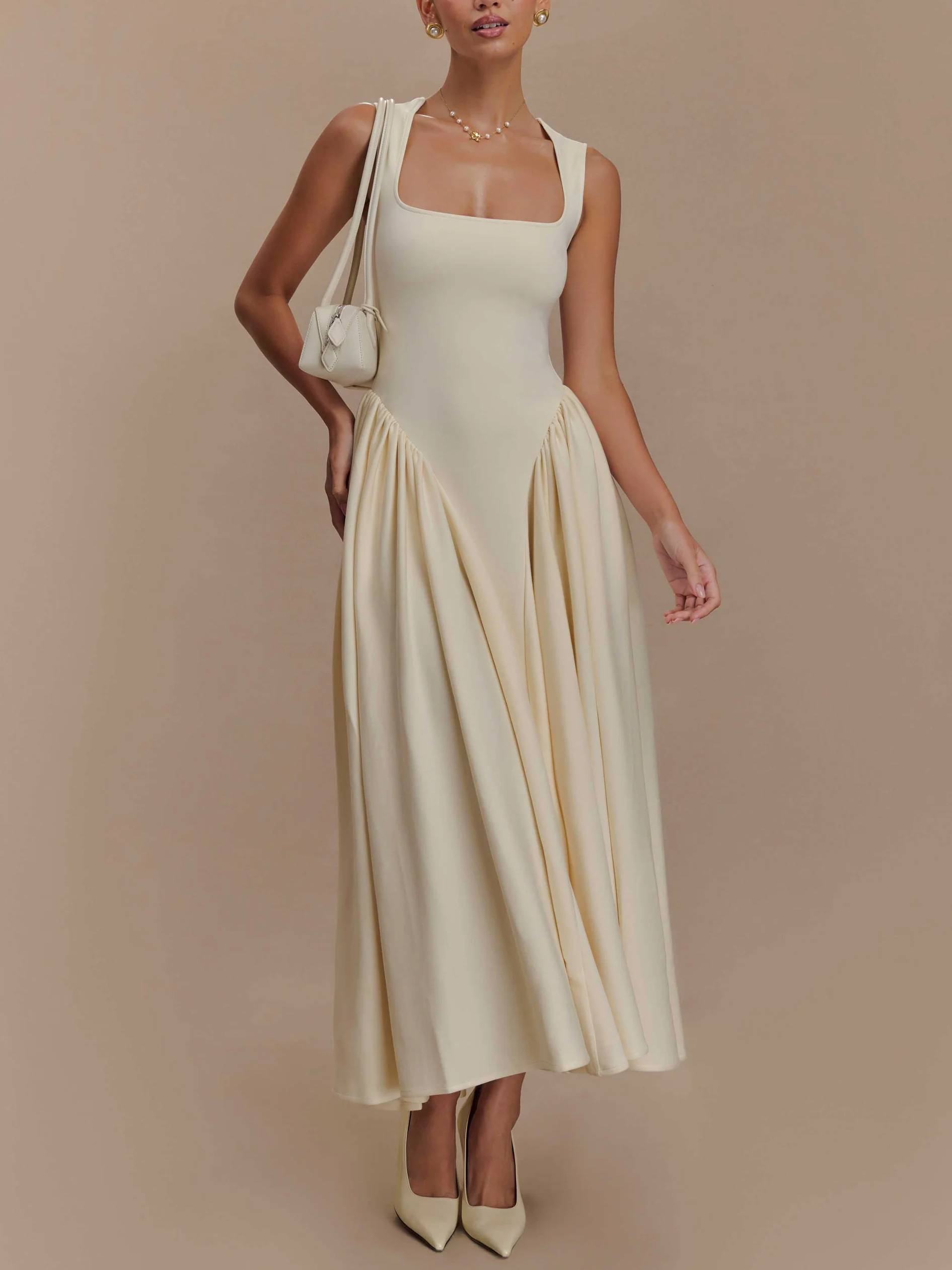 Retro-Chic Minimalist Square-Neck Dress