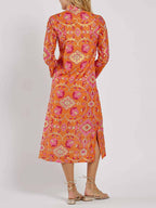 Printed Midi Dress with Stand Collar