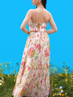 Hand-Drawn Prints Tube Maxi Dress - Bold, Striking Statement Piece