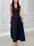 Chic Shirt-Style Midi Dress with Single-Breasted Silhouette and Tie Detail