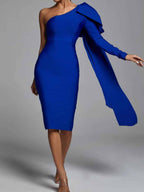 Abbey Blue One-Shoulder Bandage Dress