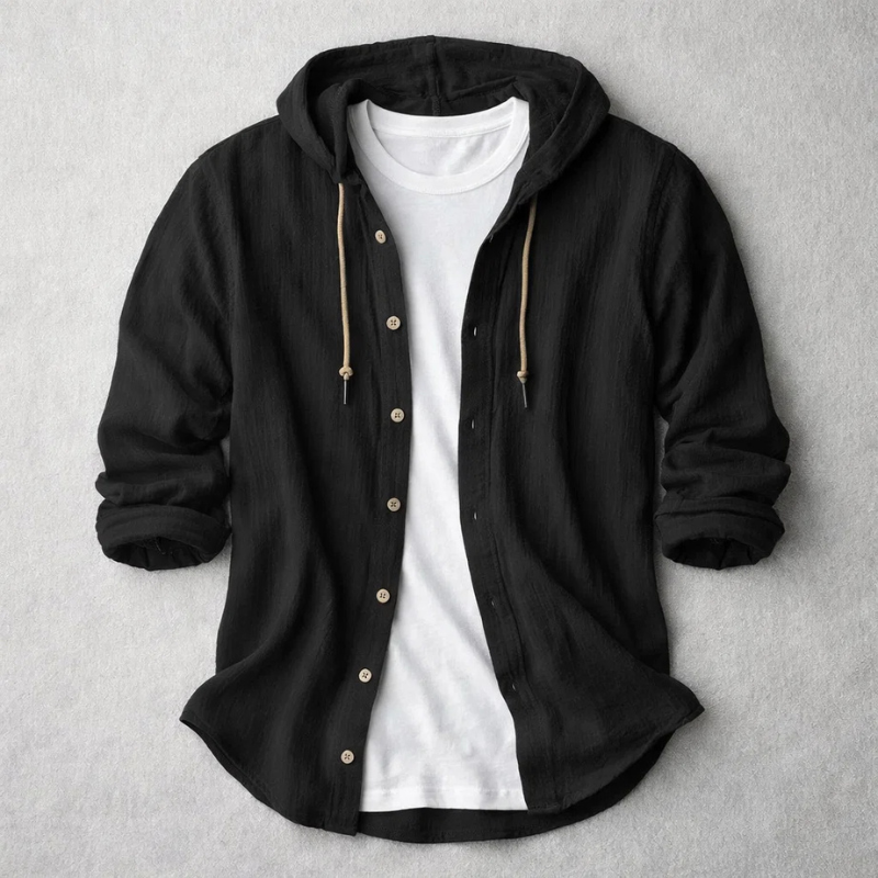 Mason Linen Hooded Long Sleeve Shirt