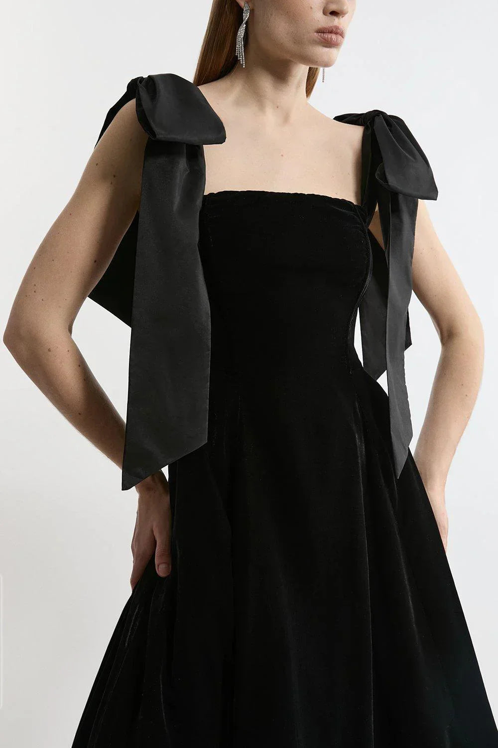 Lux Velvet Strapless Bow Midi Dress - Elegant Eveningwear