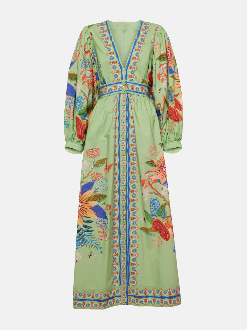 Delicate Floral V-Neck Midi Dress with a Single-Breasted Button Front