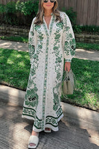 One-of-a-Kind Print Button-Down Maxi Dress with Long-Sleeve Shirt-Style Top
