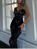 Beach Hollow V-Neck Slim Midi Dress - Sexy, Flattering Silhouette for Any Occasion