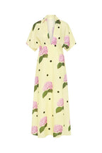 Jasmine Linen-Blend Floral Polka Dot Shirt-Style Maxi Dress with Wide Sleeves