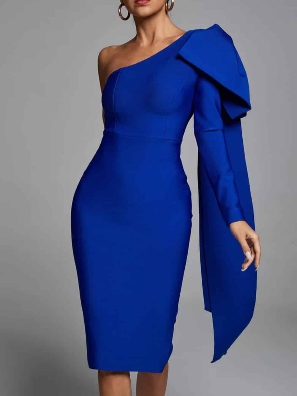 Abbey Blue One-Shoulder Bandage Dress