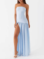 Glamorous Backless Pleated Strapless Maxi Dress