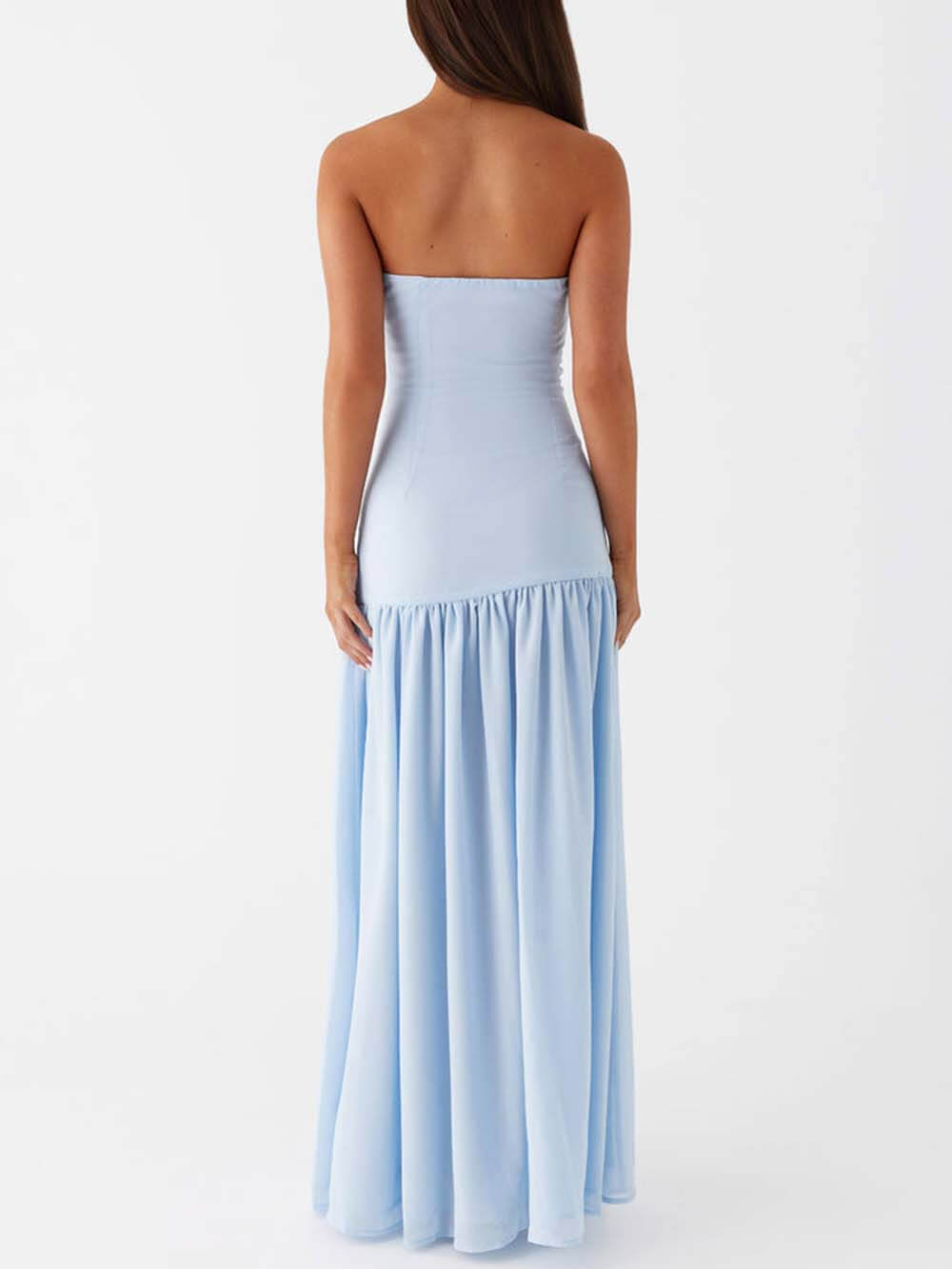 Glamorous Backless Pleated Strapless Maxi Dress