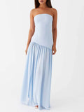 Glamorous Backless Pleated Strapless Maxi Dress