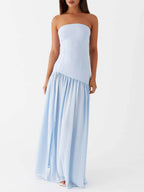 Glamorous Backless Pleated Strapless Maxi Dress