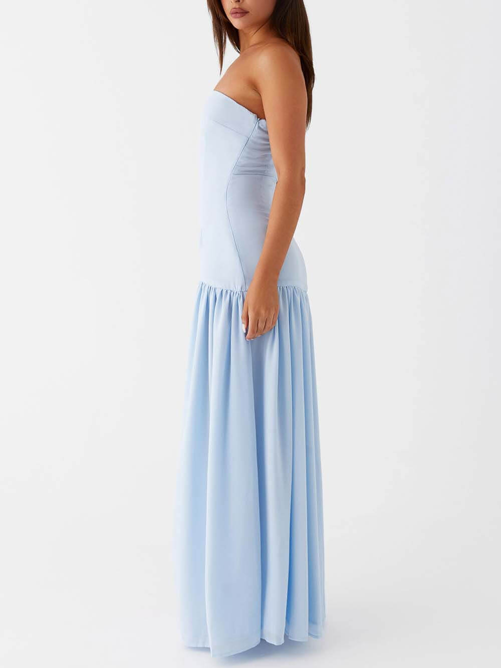 Glamorous Backless Pleated Strapless Maxi Dress