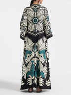 Elegant Floral-Print Maxi Dress with Flowing Waterfall Sleeves