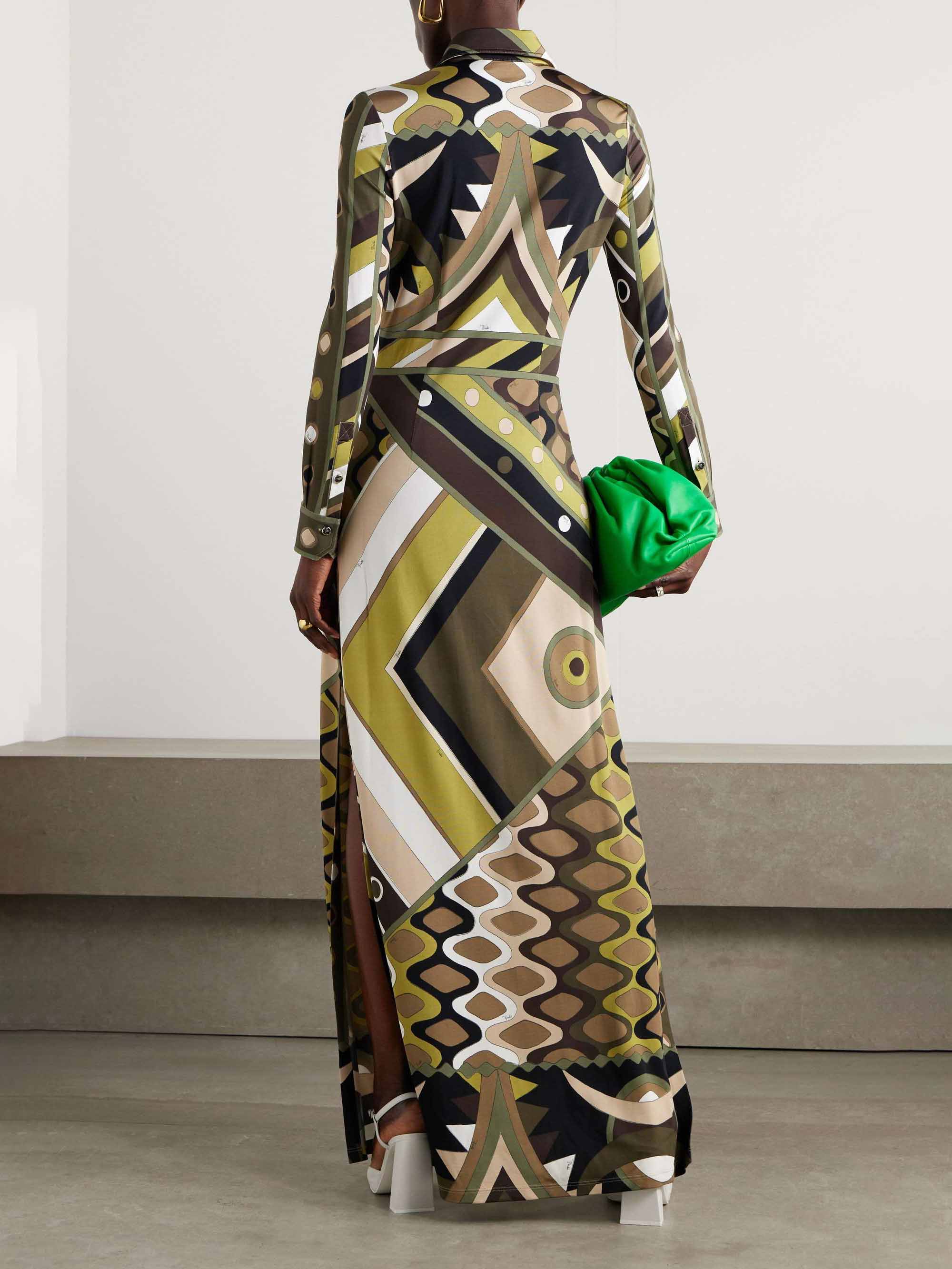 Retro-Inspired Abstract-Print Long-Sleeve Maxi Dress