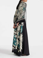 Elegant Floral-Print Maxi Dress with Flowing Waterfall Sleeves