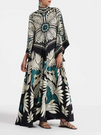 Elegant Floral-Print Maxi Dress with Flowing Waterfall Sleeves