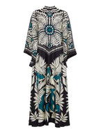 Elegant Floral-Print Maxi Dress with Flowing Waterfall Sleeves