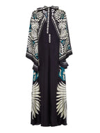 Elegant Floral-Print Maxi Dress with Flowing Waterfall Sleeves