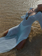 Vacation-Style Hollow-Knit Dress with a Flirty Side Slit