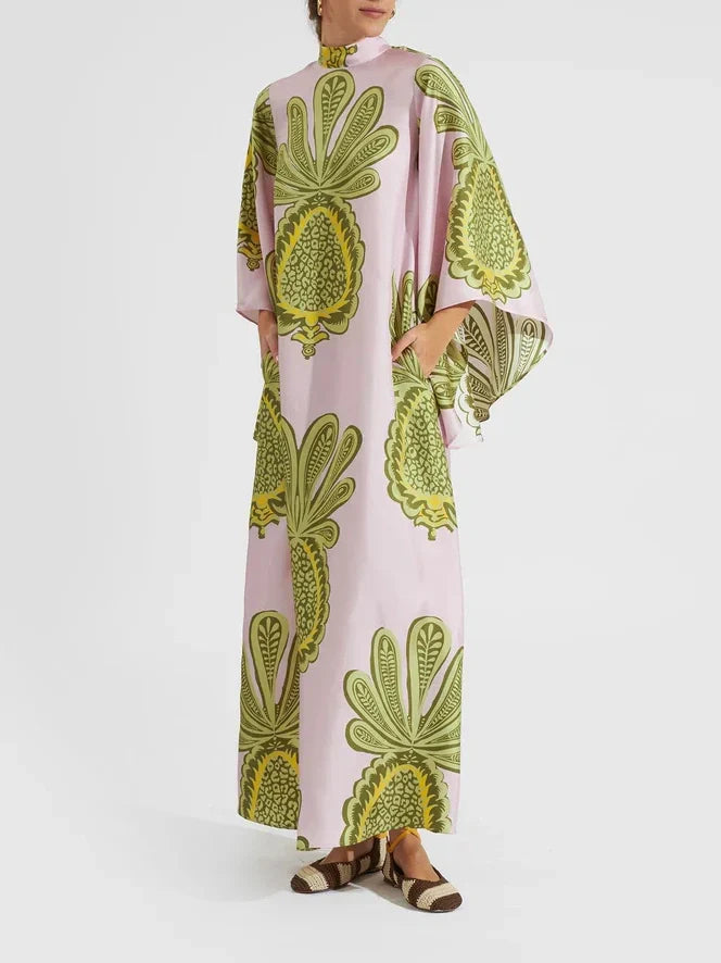 Bold Tropical Pineapple Print Maxi Dress with Oversized Pattern