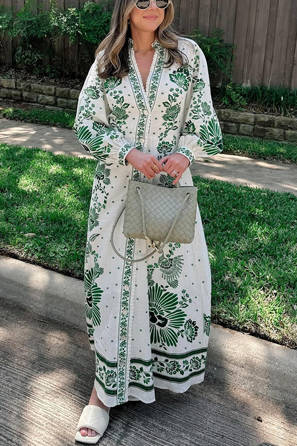One-of-a-Kind Print Button-Down Maxi Dress with Long-Sleeve Shirt-Style Top