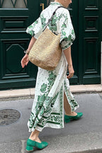 One-of-a-Kind Print Button-Down Maxi Dress with Long-Sleeve Shirt-Style Top