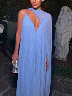 Glamorous V-Neck Pleated Maxi Dress with a Flowing Silhouette