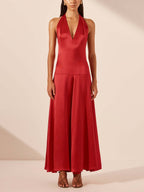 Glamorous Deep-V Neck Halter Maxi Dress