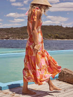Sleeveless Sea Charm Pleated Cami Dress with Stretchy Chest Print