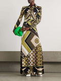 Retro-Inspired Abstract-Print Long-Sleeve Maxi Dress