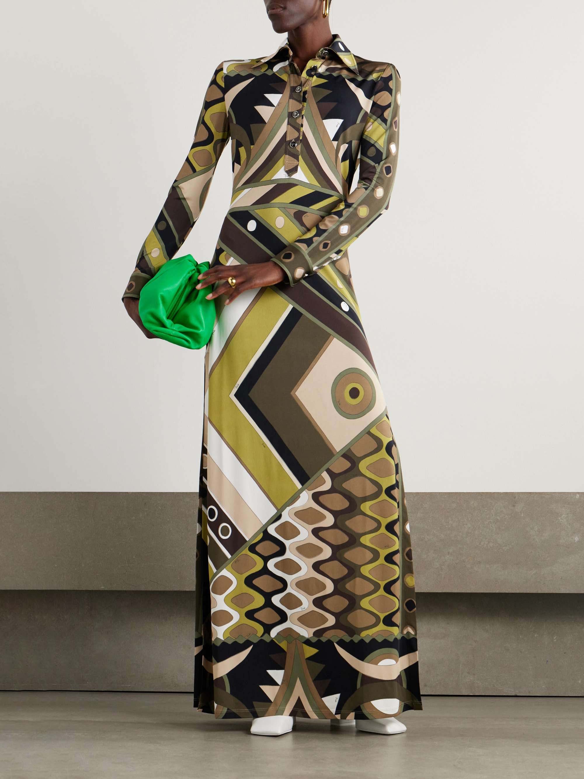 Retro-Inspired Abstract-Print Long-Sleeve Maxi Dress