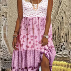 Luna Boho Patchwork Midi Dress - Flowing Bohemian Style for Every Occasion