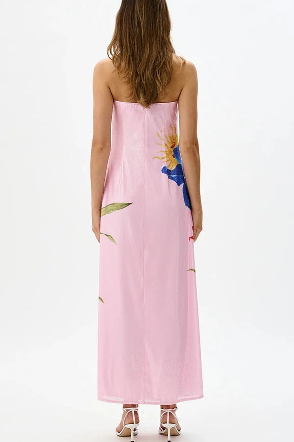 Glam Night Sequin Floral Print Off-Shoulder A-Line Maxi Dress