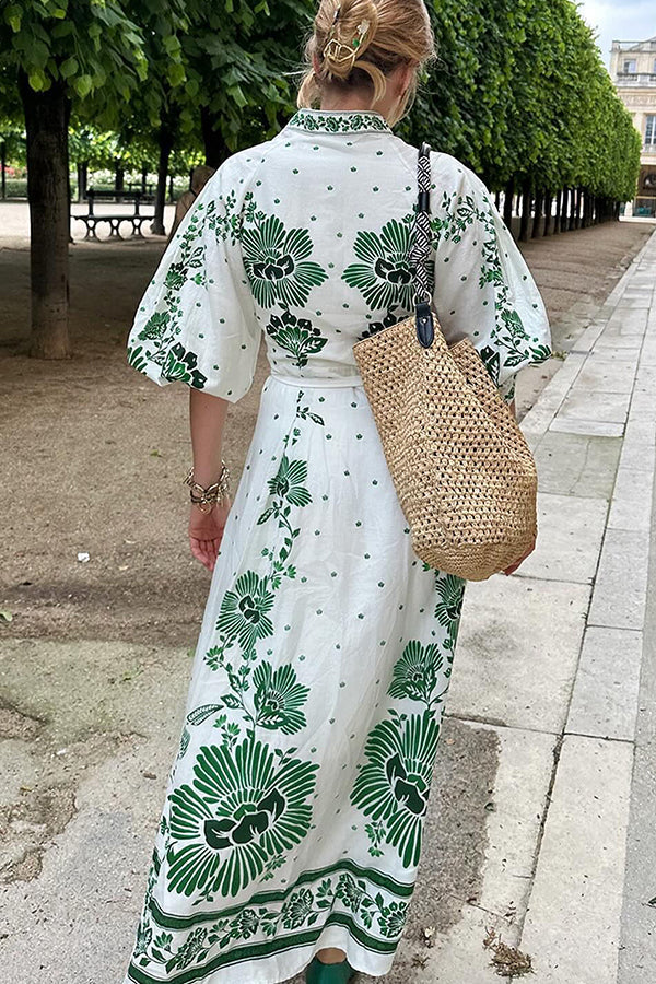 One-of-a-Kind Print Button-Down Maxi Dress with Long-Sleeve Shirt-Style Top