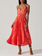 Chic Floral-Print Pleated Midi Dress