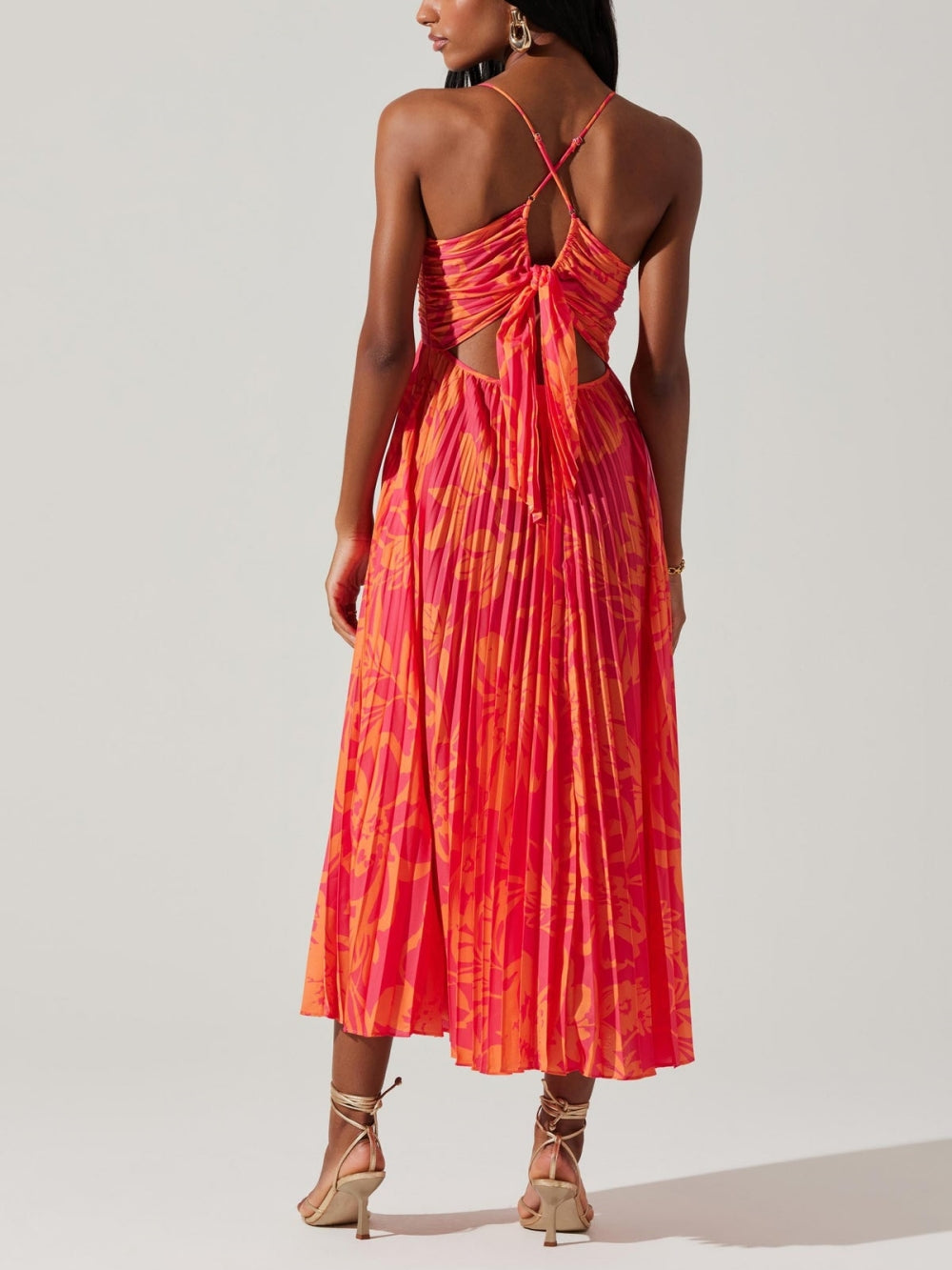 Chic Floral-Print Pleated Midi Dress