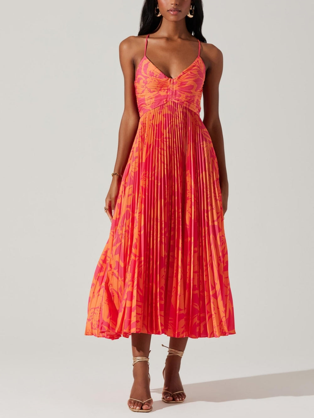 Chic Floral-Print Pleated Midi Dress