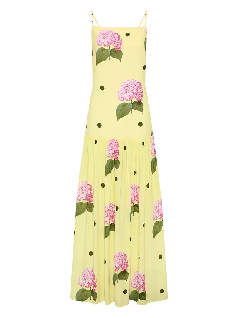 Chic Polka Dot Floral Print Midi Dress