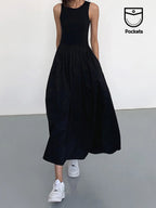 Casual Crew-Neck Maxi Dress