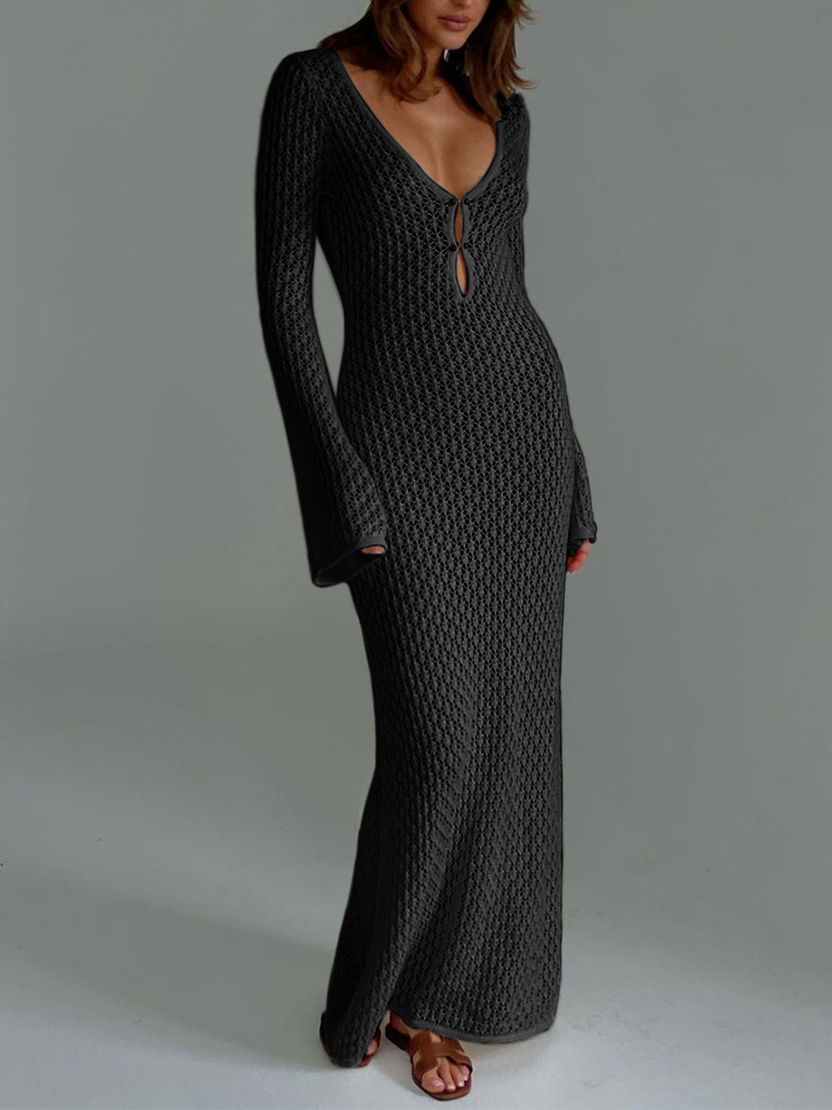 Chic Long-Sleeve Open-Back Cover-Up Maxi Dress
