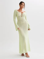 Chic Long-Sleeve Open-Back Cover-Up Maxi Dress
