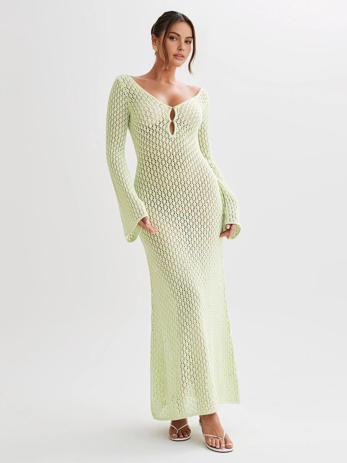 Chic Long-Sleeve Open-Back Cover-Up Maxi Dress