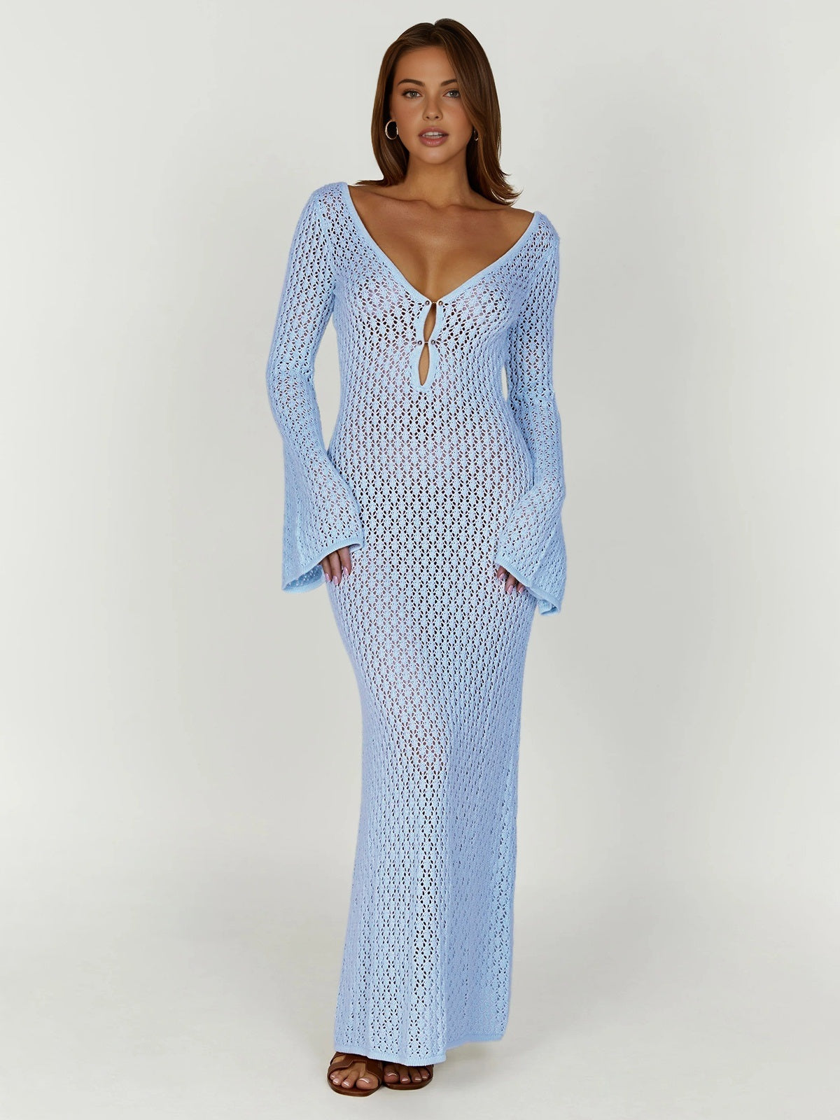 Chic Long-Sleeve Open-Back Cover-Up Maxi Dress