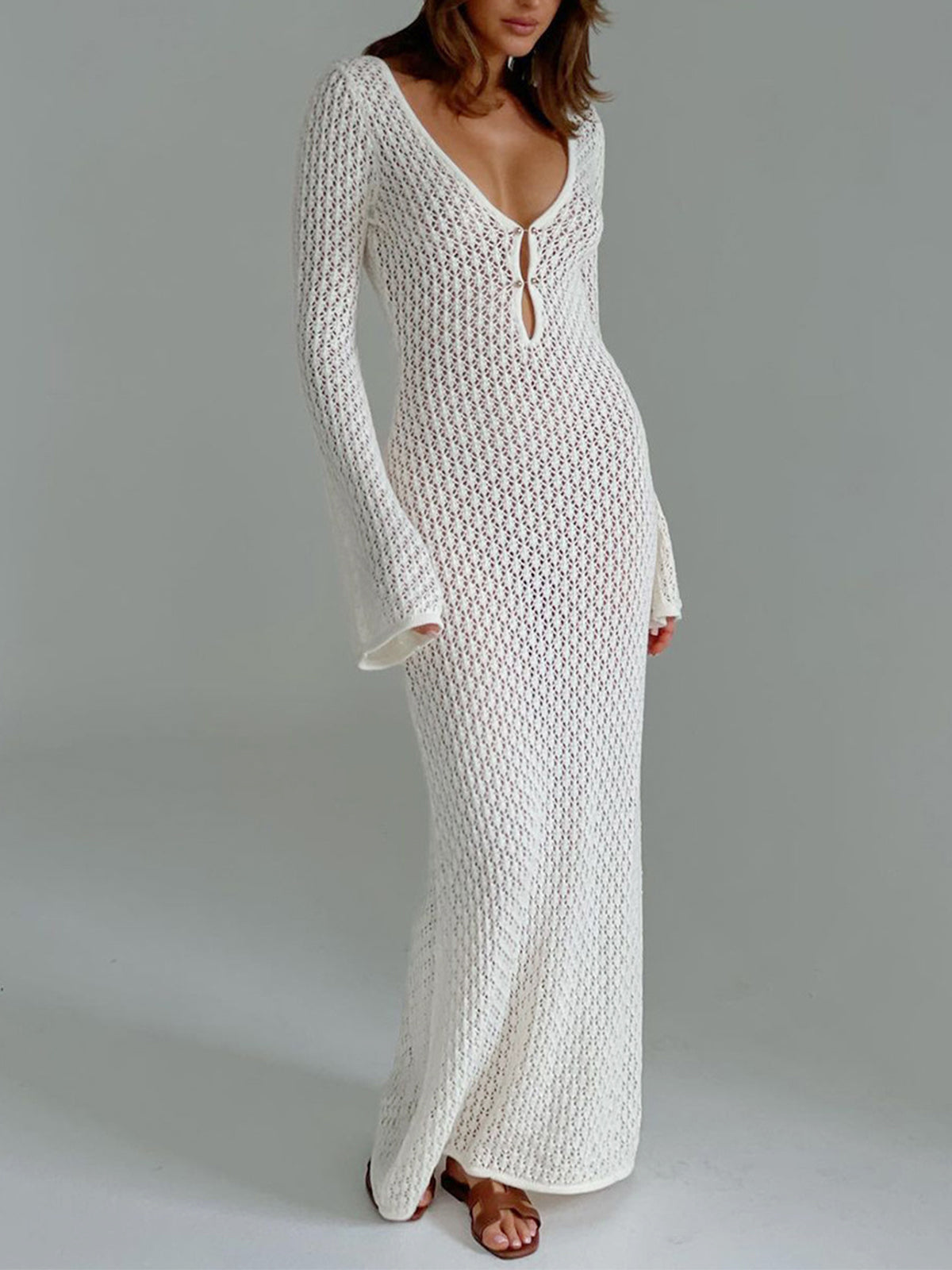 Chic Long-Sleeve Open-Back Cover-Up Maxi Dress