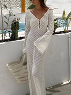 Chic Long-Sleeve Open-Back Cover-Up Maxi Dress