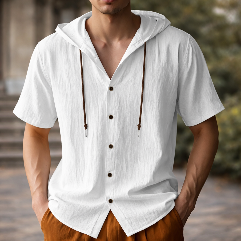 Mason Linen Hooded Long Sleeve Shirt