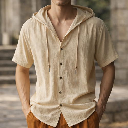 Mason Linen Hooded Long Sleeve Shirt